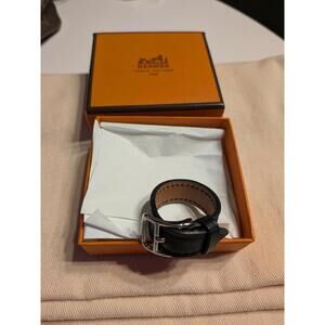 RARE! Hermès Leather Belt Scarf Ring Black Silver for Silk Scarf Carré 90 etc